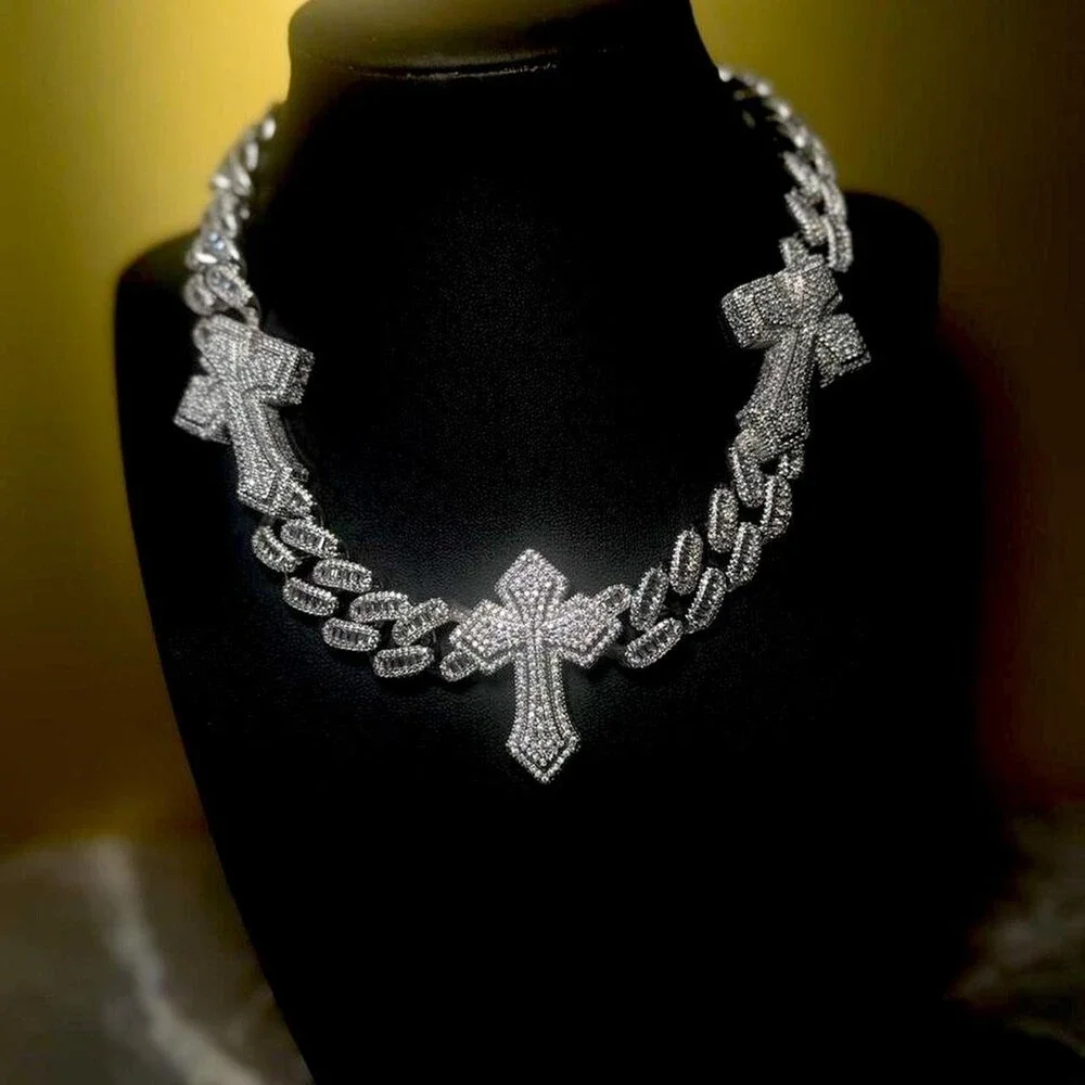 Silver Triple Cross Necklace 20 inch